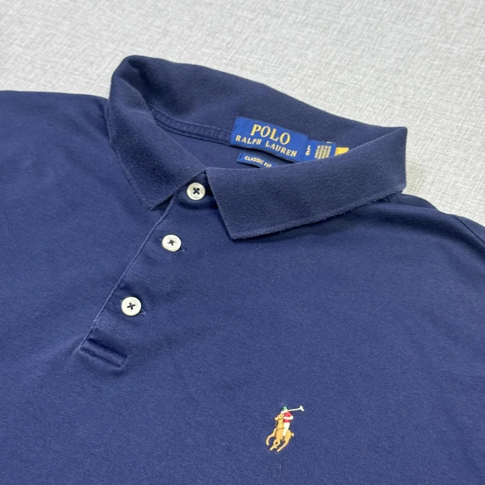 Polo Ralph Lauren Polo Shirt Mens Large Blue Cotton Flesh Pony Short Sleeve